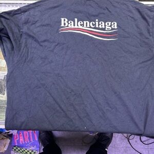 Balenciaga Navy Tee with Red & White Wave Logo